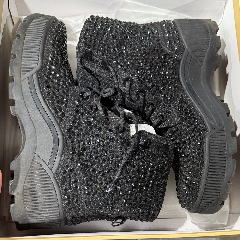 MICHAEL Michael Kors Black Crystal Combat Boots